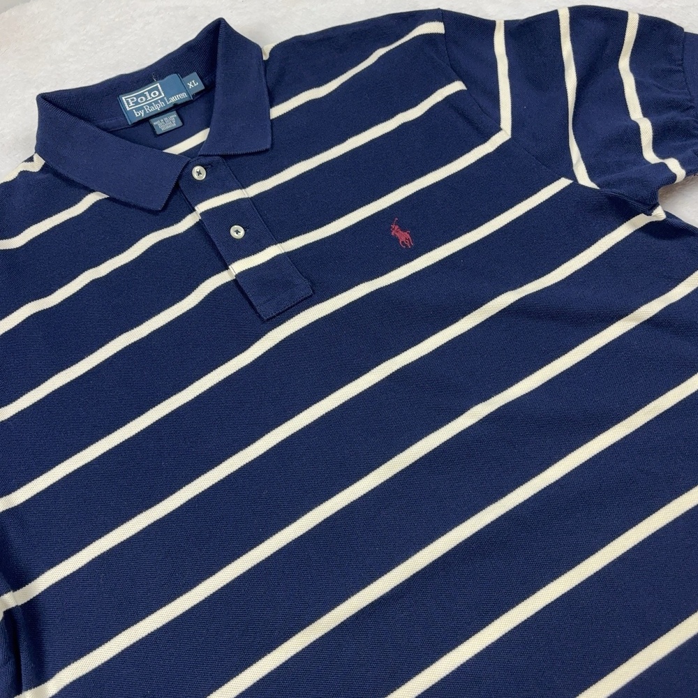 Polo By Ralph Lauren Polo Shirt Mens XL Blue Striped 100% Cotton Collared Pony
